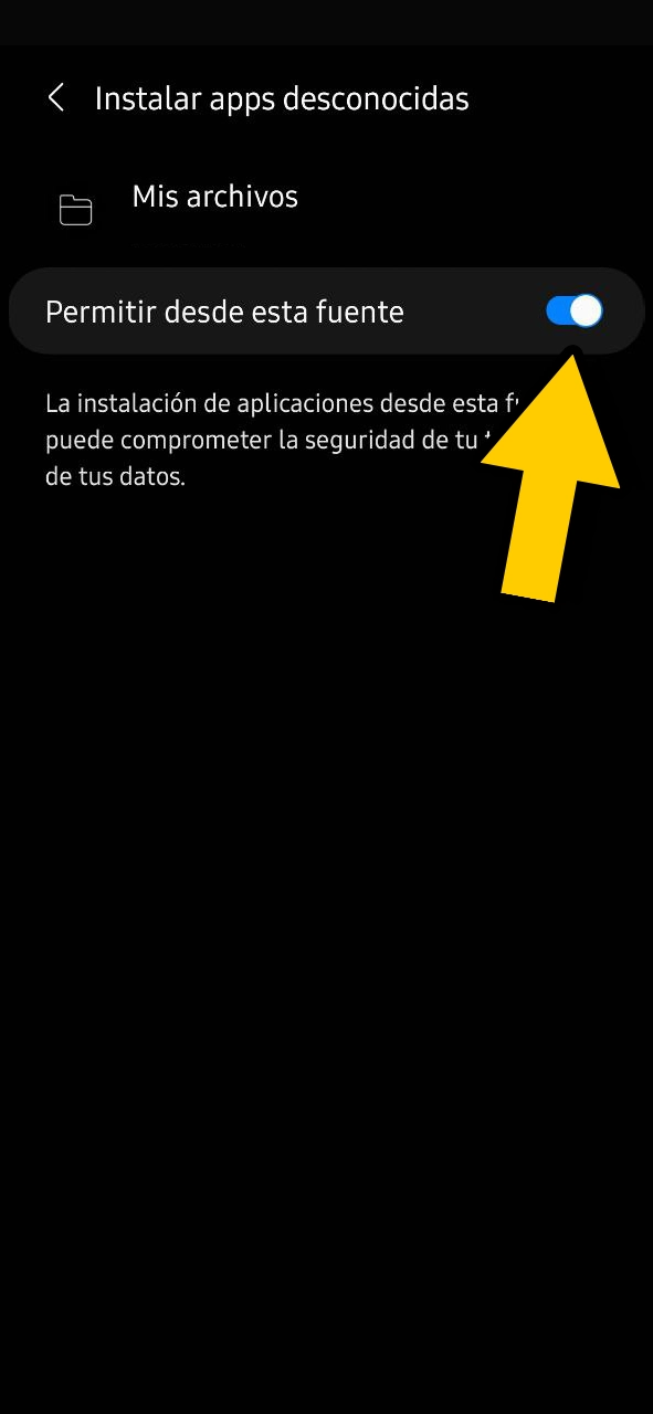 Habilita la instalación de fuentes desconocidas para 1Win Balloon.