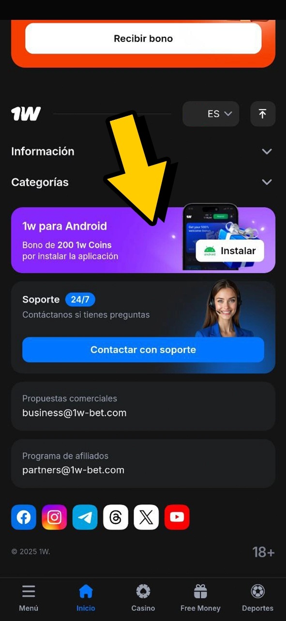 Instala la aplicación móvil 1Win Balloon.
