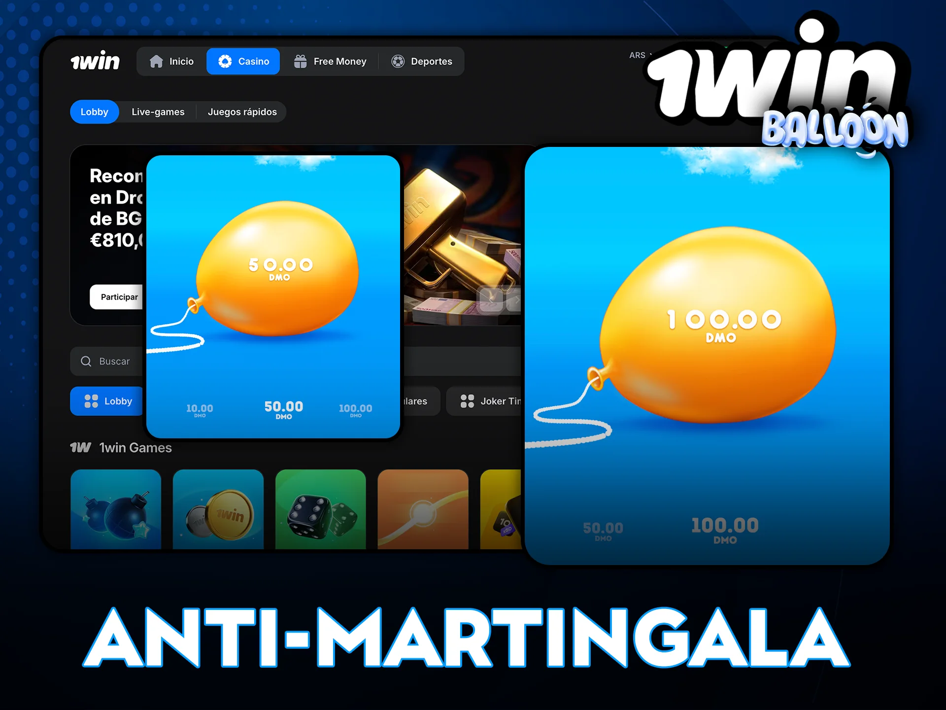 Estrategia Anti Martingala en 1Win Balloon.