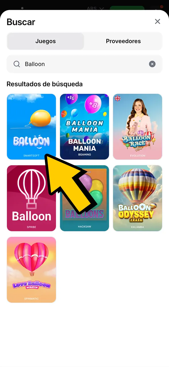 Encuentra el juego Balloon dentro de 1Win.
