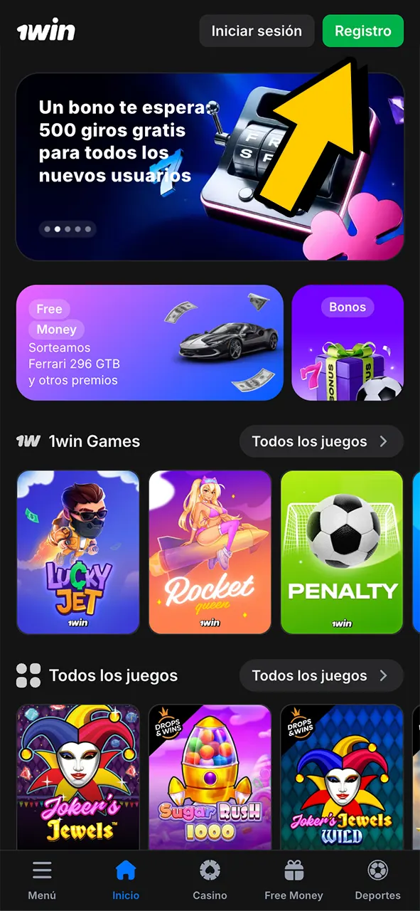 Haz clic en registro y empieza a jugar Balloon en 1Win.