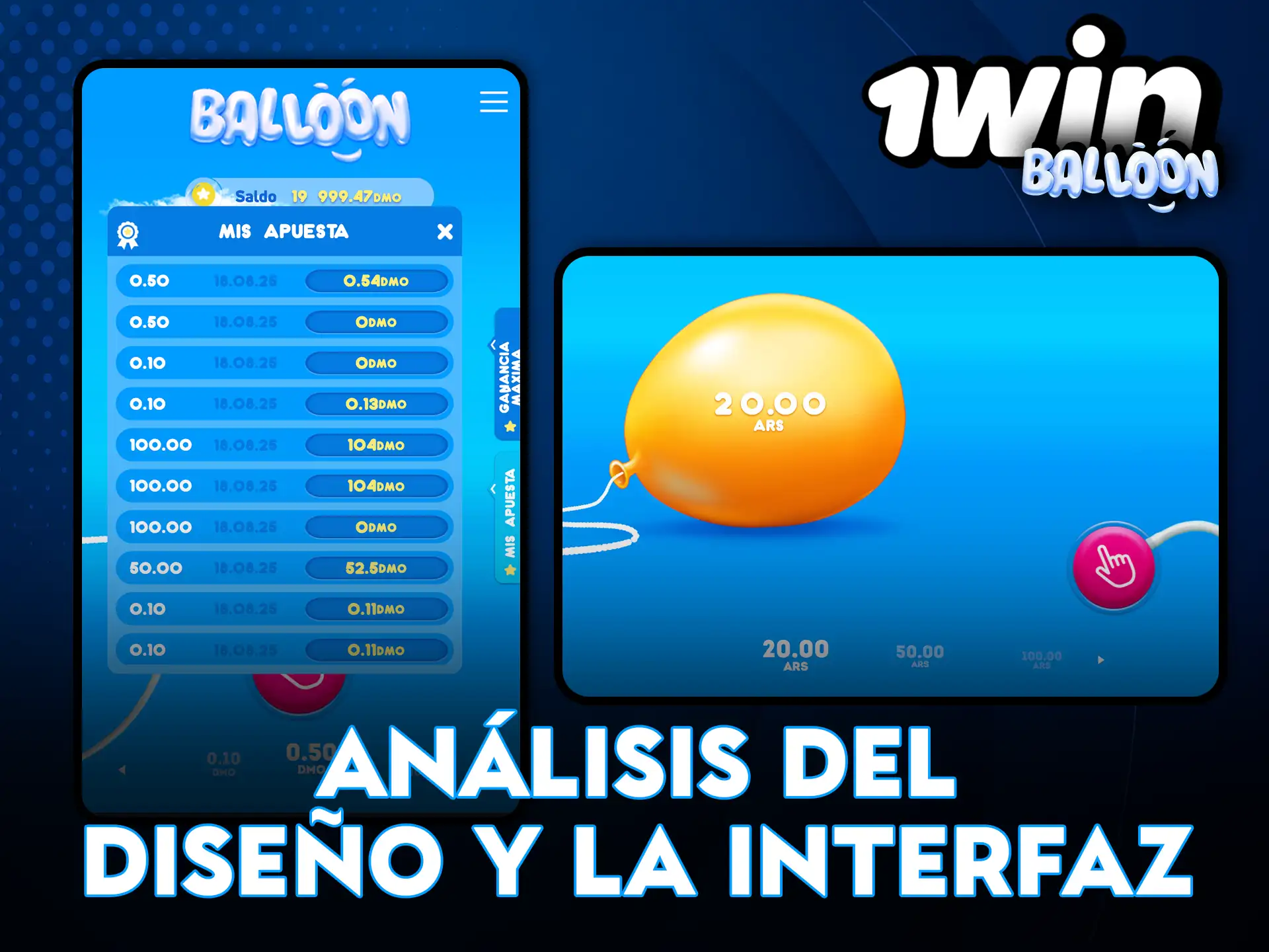 Diseño atractivo e interfaz en 1Win Balloon.