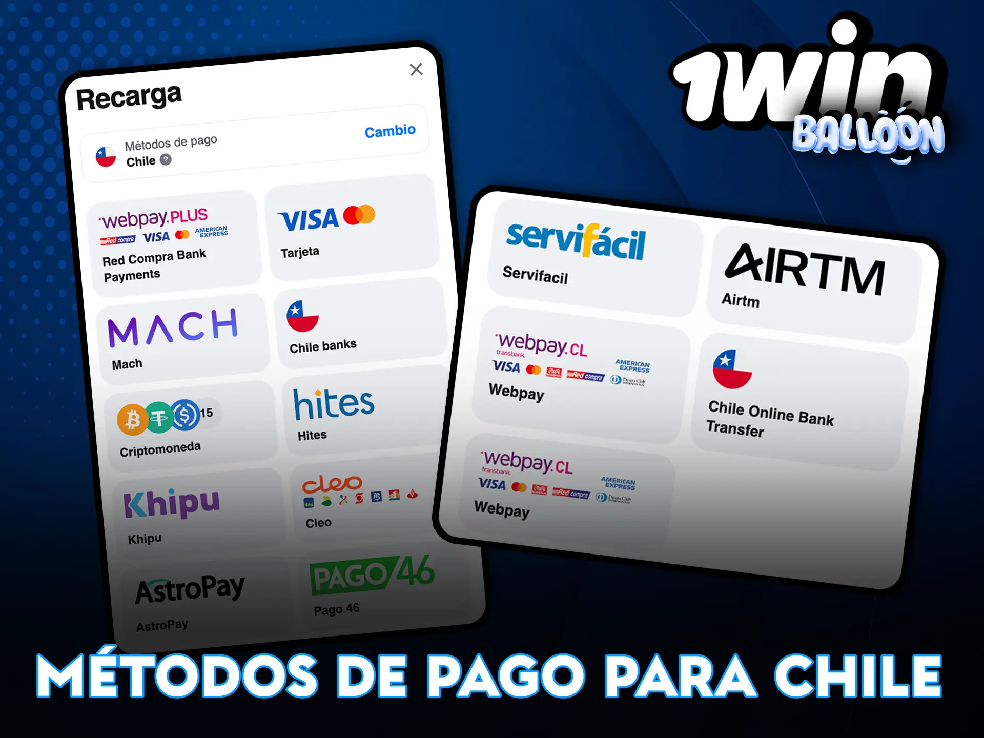 Métodos de pago seguros en 1Win Balloon para Chile.