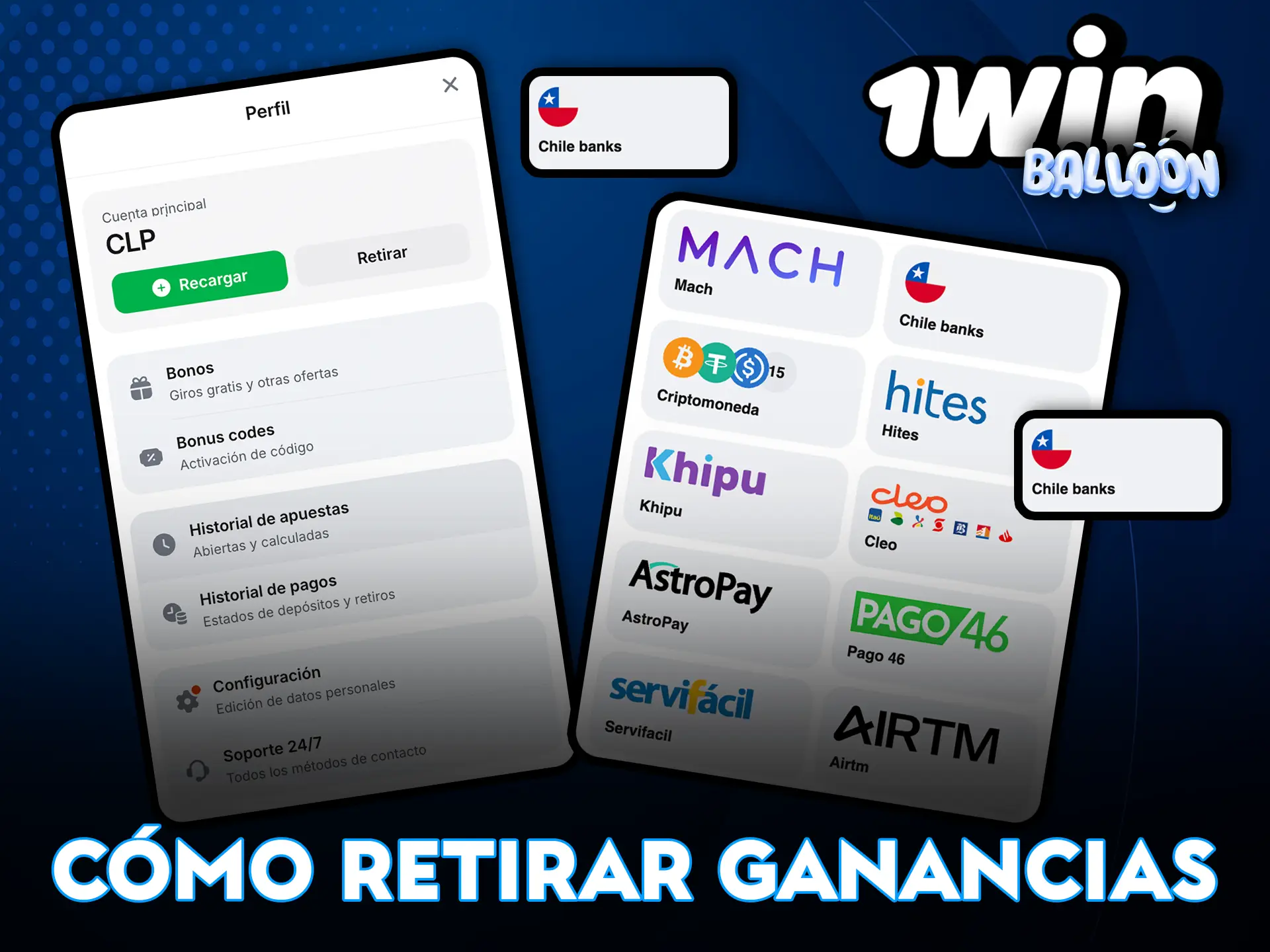 Aprende cómo retirar tus ganancias de 1Win Balloon en Chile.